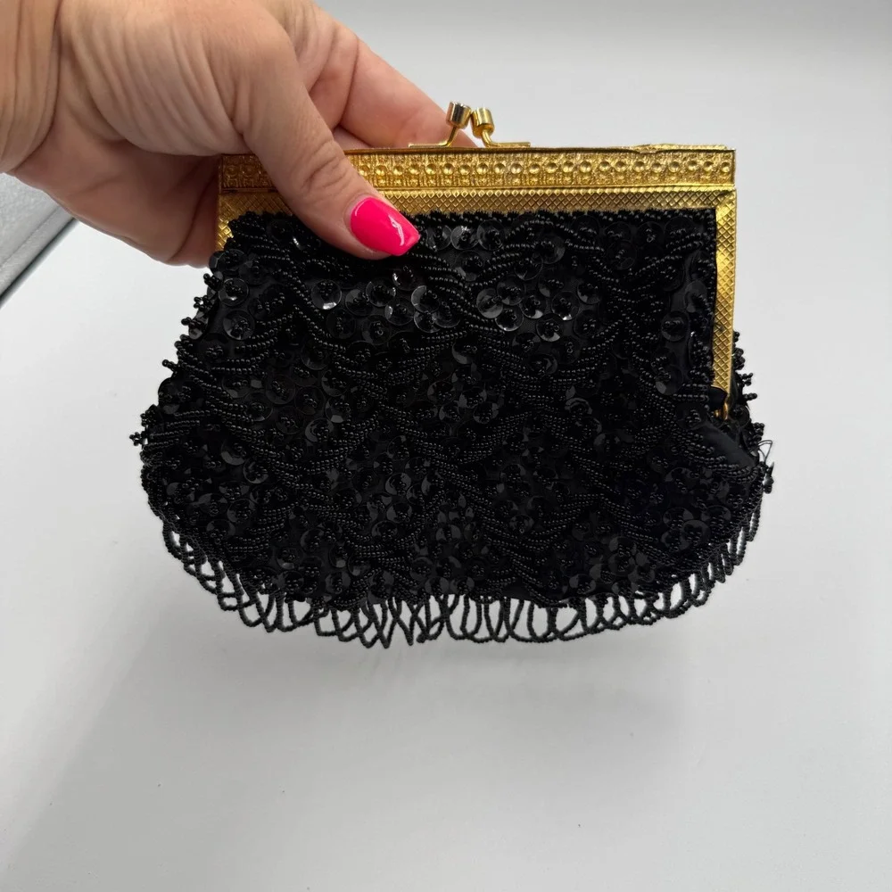 Vintage Beaded Sequin Evening Bag Clutch Hand Made in Hong Kong Unique‎